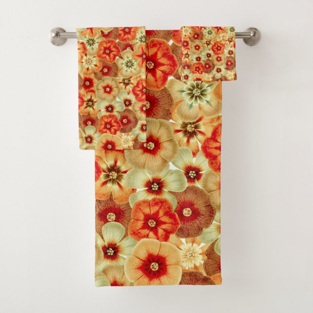 Groovy Retro Orange Hippie Blume Muster Badhandtuch Set (Insitu)