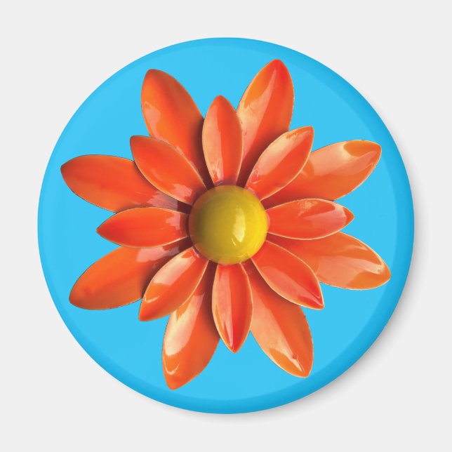 Groovy Retro Orange Hippie Daisy Blume Floral Magnet (Vorne)