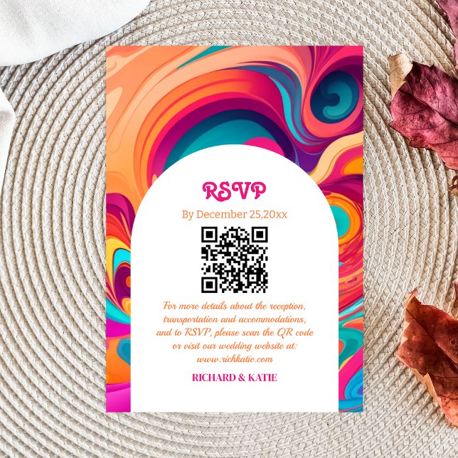 Groovy Retro Orange Pink Funky QR Code UAWG RSVP Karte (Von Creator hochgeladen)
