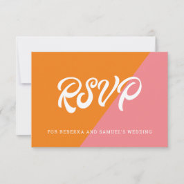 Groovy Retro Orange und Rosa Farbblock Hochzeitung RSVP Karte