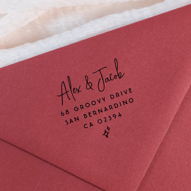 Groovy Retro Paare Namen und Rücksendeadresse Gummistempel (Return Address Rubber Stamp Mock-up)