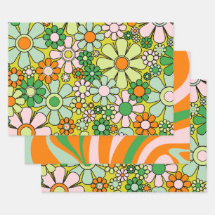 Groovy Retro Patterns 60er 70er Orange Green Geschenkpapier Set