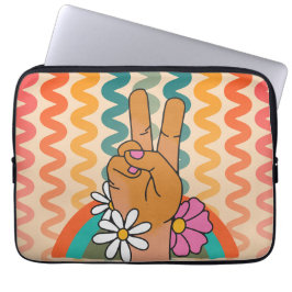 Groovy Retro Peace Sign Blume Rainbow iPad & Laptopschutzhülle