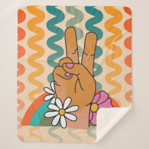 Groovy Retro Peace Sign Blume Rainbow Sherpadecke