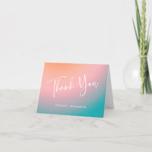 Groovy Retro Pink Aquamarin Gradient Personalisier Dankeskarte