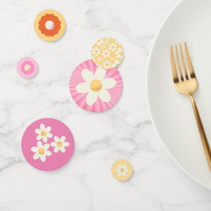 Groovy Retro Pink Daisy Table Confetti - Boho 1. Konfetti