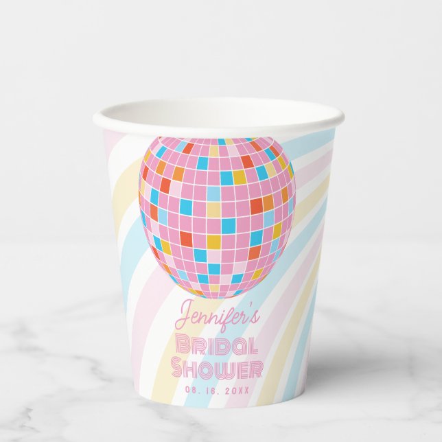 Groovy Retro Pink Disco Ball 70er 80er Brautparty Pappbecher (Vorderseite)