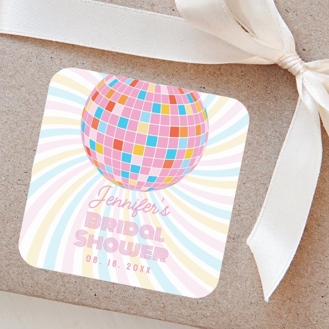 Groovy Retro Pink Disco Ball 70er 80er Brautparty Quadratischer Aufkleber (Von Creator hochgeladen)