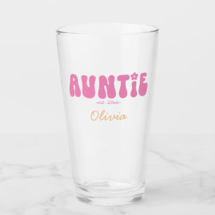 Groovy Retro Pink Tante Etablierte Monogramm Glas