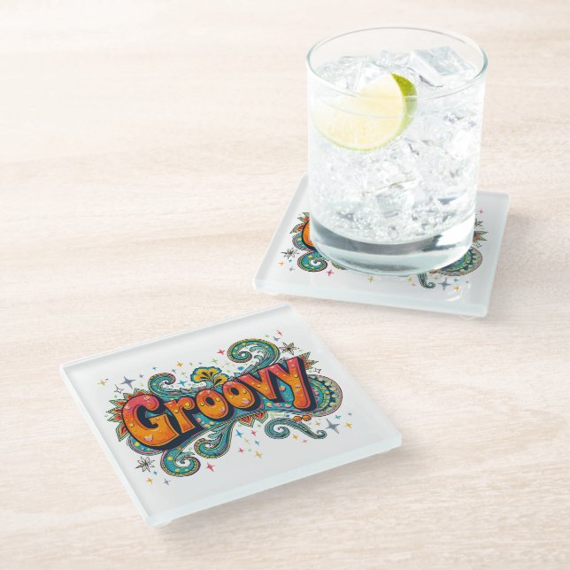 Groovy Retro Psychedelic 70er Funky Hippie Art Glasuntersetzer (Schrägansicht)