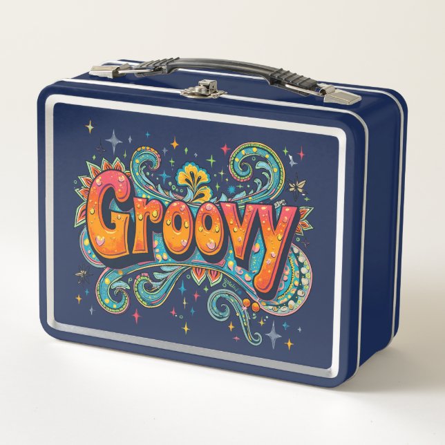 Groovy Retro Psychedelic 70er Funky Hippie Art Metall Brotdose (Vorderseite)