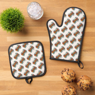 Groovy Retro Psychedelic 70er Funky Hippie Art Ofenhandschuh & Topflappen-Set