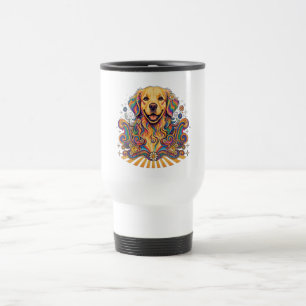 Groovy Retro Psychedelic Golden Retriever Frieden Reisebecher