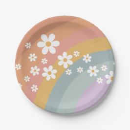 Groovy Retro Rainbow and Daisy Paper Plate Pappteller