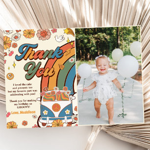 Groovy Retro Rainbow Birthday Foto Dankeskarte