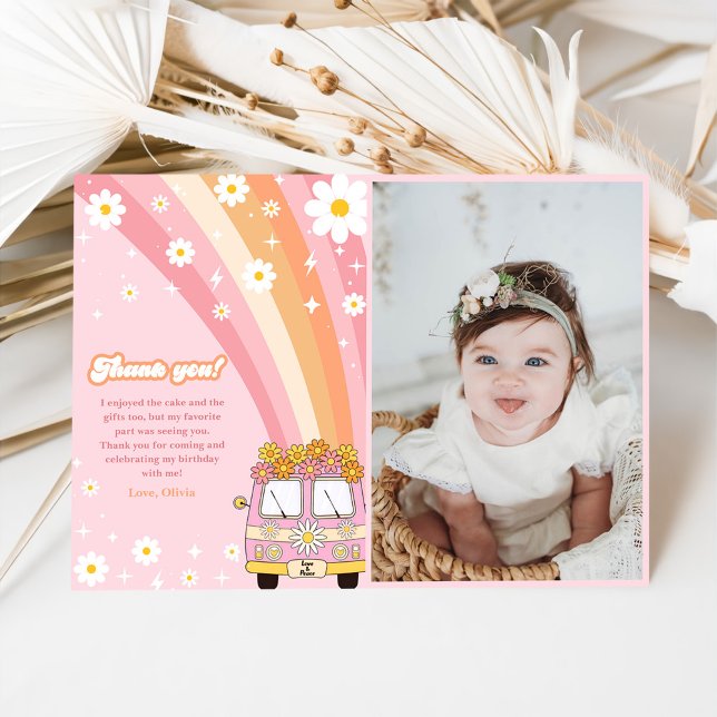 Groovy Retro Rainbow Birthday Foto Dankeskarte (Von Creator hochgeladen)