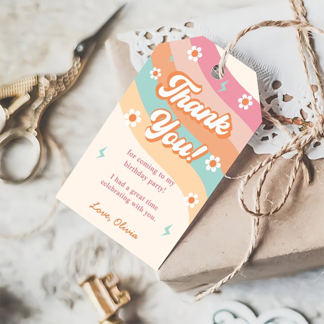 Groovy Retro Rainbow Birthday Party Geschenkanhänger (Von Creator hochgeladen)