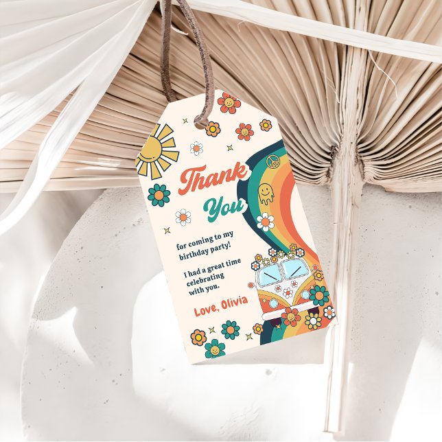 Groovy Retro Rainbow Birthday Party Geschenkanhänger (Von Creator hochgeladen)