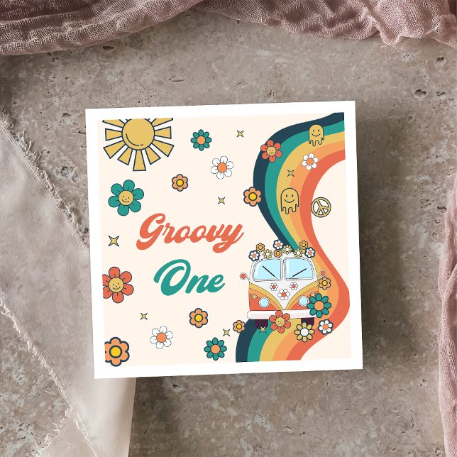 Groovy Retro Rainbow Birthday Party Napkins Serviette (Von Creator hochgeladen)