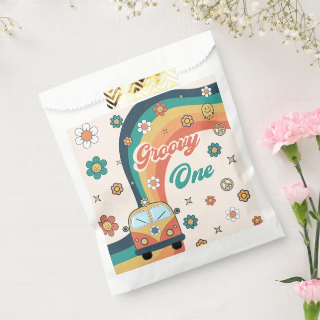 Groovy Retro Rainbow Daisy Birthday Party Geschenktütchen (Versiegelt)