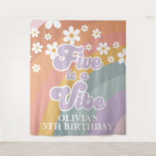 Groovy Retro Rainbow Five ist ein Vibe Wandteppich