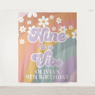 Groovy Retro Regenbogen Neun ist eine Stimmung Wandteppich