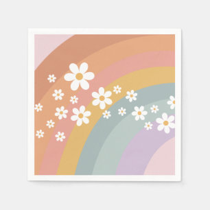Groovy Retro Regenbogen und Gänseblümchen Serviette