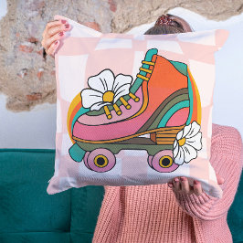 Groovy Retro Roller Skate 60er Hippie Rainbow Kissen
