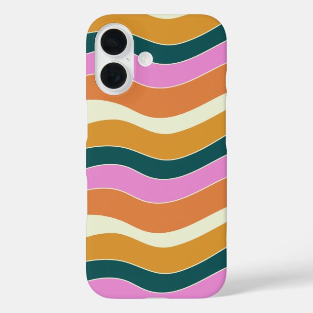 Groovy Retro Rosa und grüne Wavy Lines iPhone 16 Hülle (Rückseite)