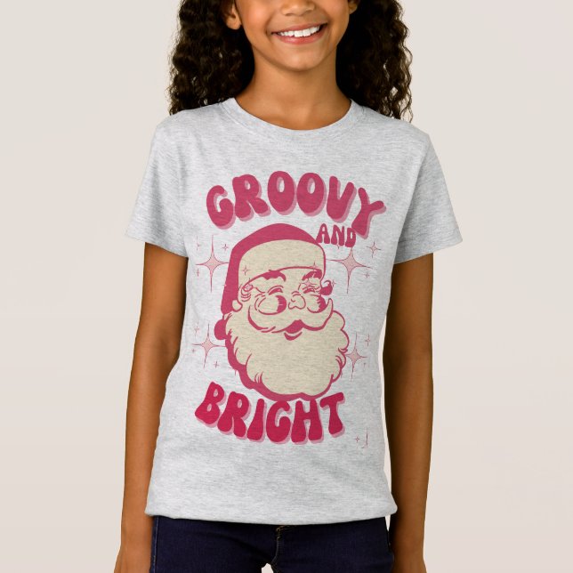 Groovy Retro Santa head Pink Weihnachten T-Shirt (Vorderseite)