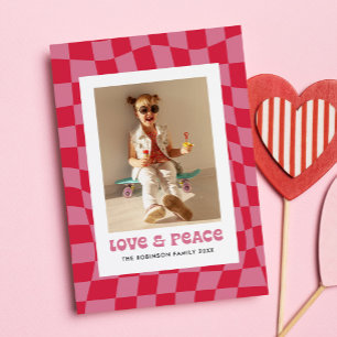 Groovy Retro Schachbrett Valentinstag Foto Feiertagskarte