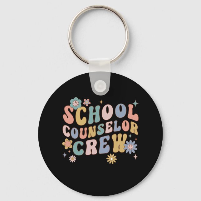 Groovy Retro School Counselor Crew Lehrer zurück Schlüsselanhänger (Vorderseite)