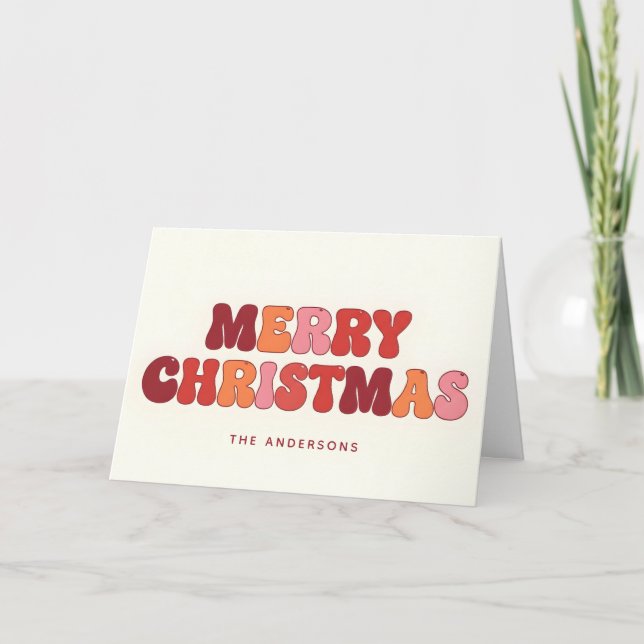 Groovy Retro Script Merry Christmas Feiertagskarte (Vorderseite)