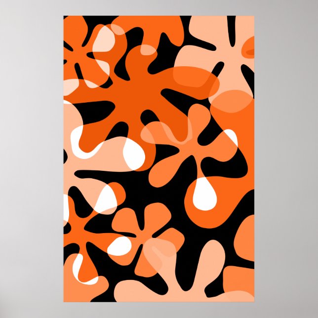 Groovy Retro Shapes Orange Schwarz-weiß Poster (Vorne)