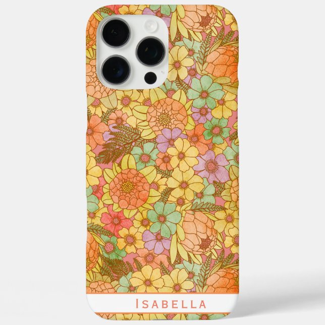 Groovy Retro Sommerzeit Protea und Daisy Muster iPhone 16 Pro Max Hülle (Rückseite)