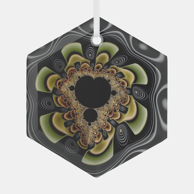 Groovy Retro Sonnenblumen Fraktal Abstrakt Art Ornament Aus Glas (Vorderseite)