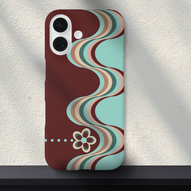 Groovy Retro Style Wavy Lines Blume iPhone 16 Hülle (Von Creator hochgeladen)