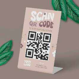 Groovy Retro Trendy Social Media Website QR Code Sockelschild