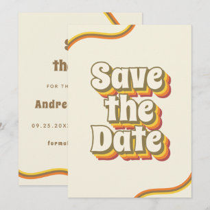 Groovy Retro Typografie & Rainbow Stripes 60er 70e Save The Date