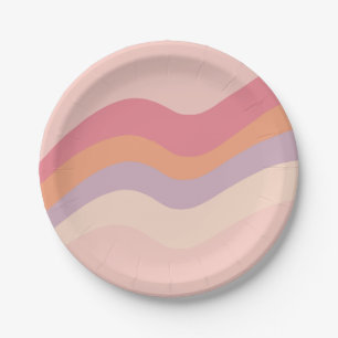Groovy Retro Vibes rosa gewellte Pappteller