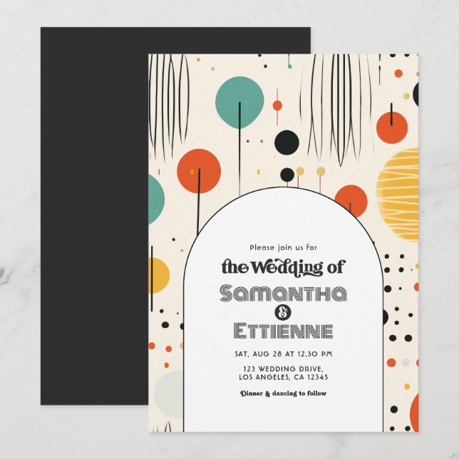 Groovy Retro Vibes Wedding Einladung (Vorne/Hinten)