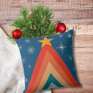Groovy Retro Vintage Blaue Weihnachtsbaum-Stern Kissen