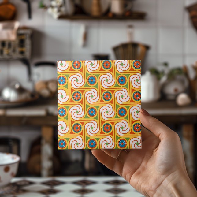 Groovy Retro Wallpaper Style Decorative Fliese (Groovy Retro 1970s Wallpaper Style Decorative Ceramic Tile)