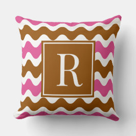 Groovy Ric Rac Streifen Horizontal Braun und Hot P Kissen