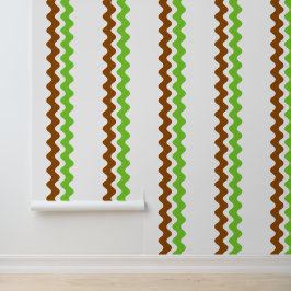 Groovy Ric Rac Streifen - Vertikal Braun und Limet Tapete