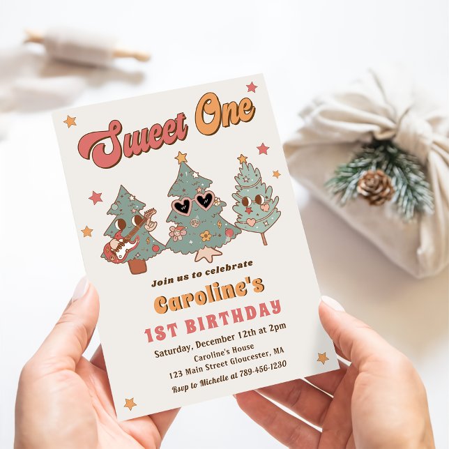 Groovy Rockin Weihnachtsbaum Hippie Birthday Einladung (Von Creator hochgeladen)