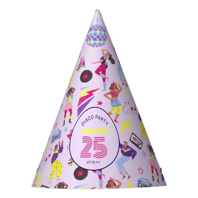 Groovy Roller Disco Lila Party Millennial Retro Partyhütchen (Vorderseite)