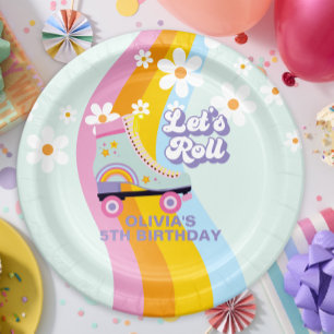 Groovy Rollschuh Retro Regenbogen Geburtstag Pappteller