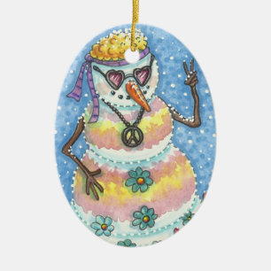 GROOVY SCHNEEMANN "FRIEDEN AUF ERDEN" WEIHNACHTSDE KERAMIK ORNAMENT
