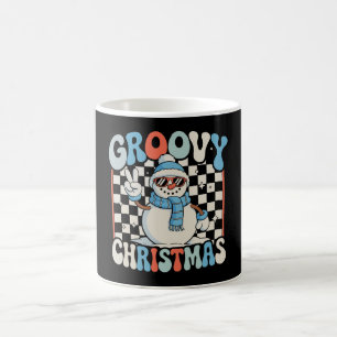Groovy Schneemann karierter Weihnachten Xmas Kinde Kaffeetasse